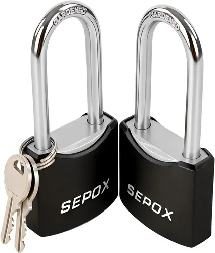 SEPOX® Twins - Candados para exteriores resistentes a la intemperie de 1-9/16 pulgadas con la misma llave, grillete largo, cerradura de acero 2 pzas