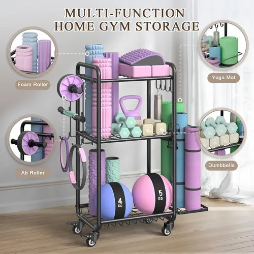 Miniatura 8 de Estante multifuncional de almacenamiento para gimnasio en casa, estante de almacenamiento de esterilla de yoga, estante de pesas para mancuernas