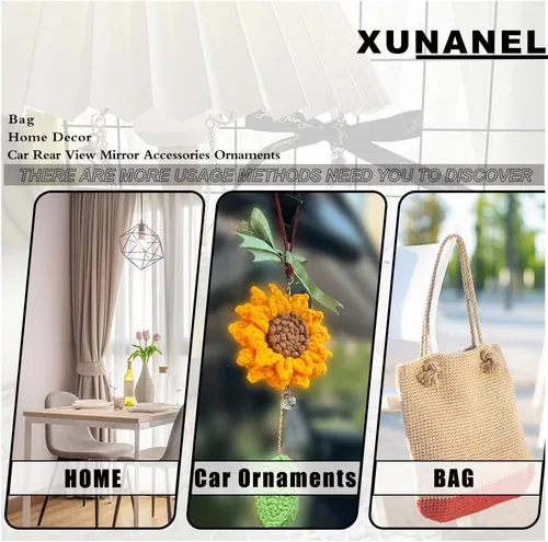 Miniatura 4 de Accesorios de girasol para automóvil, bonitos accesorios para automóvil, hechos a mano, de punto, espejo retrovisor, adorno colgante para tus