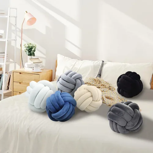 Miniatura 2 de Almohada Bola de Nudo Gris, Almohada Decorativa Hecha a Mano, Cojín Redondo Suave Anudado para Sofá y Dormitorio, Linda Decoración del Hogar