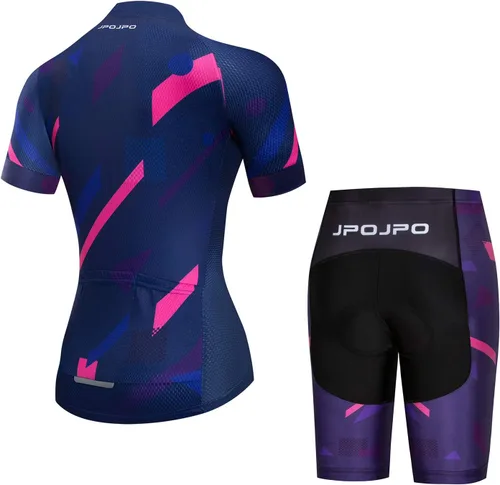 Miniatura 18 de Camiseta de ciclismo para mujer + pantalones cortos acolchados de manga corta para ciclismo, ropa de bicicleta