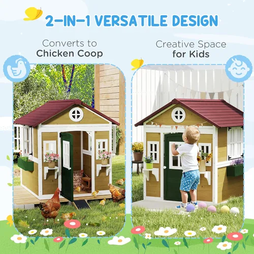 Miniatura 4 de Outsunny - Casa de juegos para niños al aire libre, casa de juegos de madera con puerta holandesa, ventanas, soportes para flores y cajas para niños