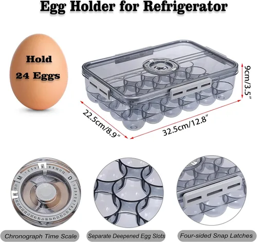 Miniatura 2 de BSTKEY Soporte para huevos para refrigerador, contenedor de huevos con escala de tiempo, soporte para huevos con tapa para almacenamiento de cocina