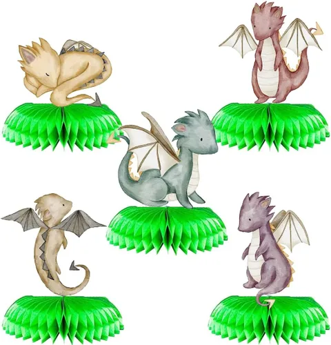 Miniatura 4 de Centros de mesa de dragón: 5 piezas de decoraciones de panal de dragón bebé para cumpleaños de niños, baby shower, fantasía y suministros de fiesta
