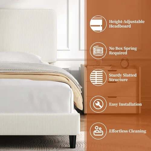 Miniatura 7 de Yaheetech Estructuras de Cama Queen con Cabecero Ajustable, Cabecero Tapizado de Tela de Chenilla/Cama de Plataforma, Estructura de Cama