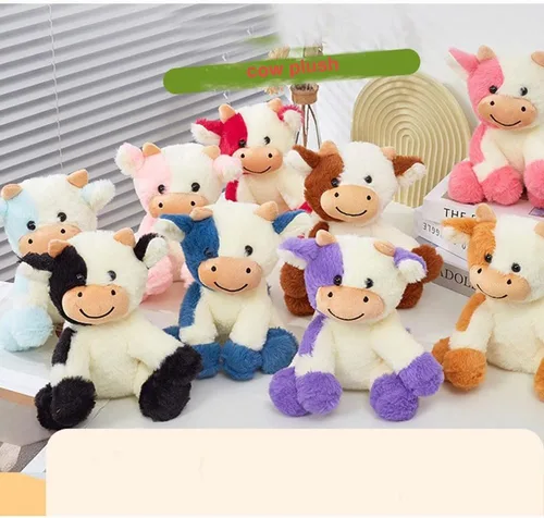 Miniatura 4 de Muñeca de vaca de peluche suave y linda de 8 pulgadas, muñeca de vaca de felpa para niñas y niños (zuo NIU Shen lanse)
