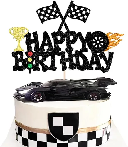 Miniatura 2 de Decoración de pastel de coche para decoración de tartas para coches de carreras, bandera a cuadros para niños y niñas, suministros de fiesta