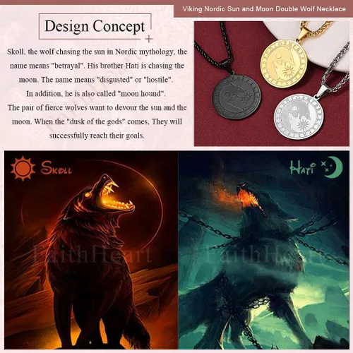 Miniatura 2 de FaithHeart Collar con colgante de lobo vikingo nórdico para hombres y mujeres, acero inoxidable, chapado en oro de 18 quilates, joyería con embalaje