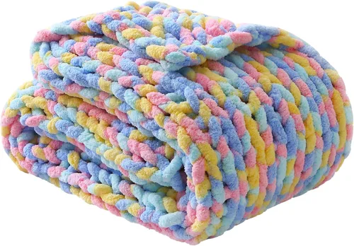 Mooreeke Manta de Punto Grueso 50"x60" Suave Lavable Manta de Chenilla Acogedora 100% Hecha a Mano Crochet Mantas de Regalo con Hilo de Chenilla