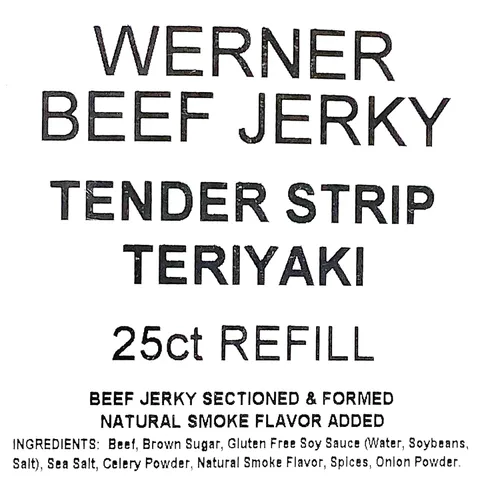Miniatura 2 de Werner Tender Strips Teriyaki Beef Jerky - Paquete de 25 tiras de carne seca - Hecho en los Estados Unidos