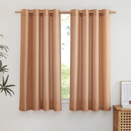 Miniatura 162 de NICETOWN Cortinas de lino natural con textura de lino para dormitorio, mezcla de lino rústica con ojales en la parte superior, semitransparentes