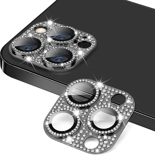 Miniatura 72 de Protector de lente de cámara diseñado para iPhone 12 Pro Max, con diamantes de imitación 3D con diamantes de imitación 9H, vidrio templado, Rosado