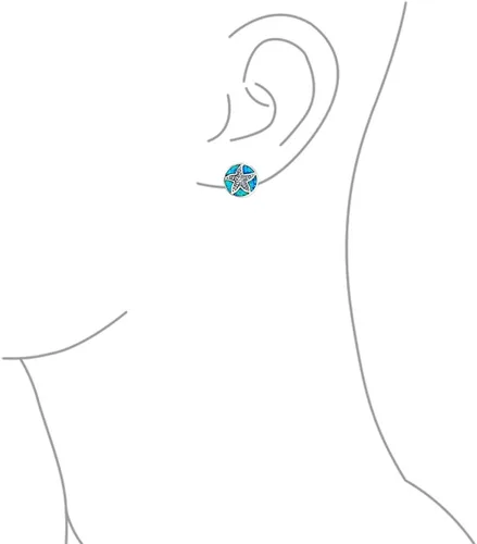 Miniatura 3 de Large Nautical Hawaiian Tropical Beach Vacation Round Circle Disc Star Fish Blue Inlay Created Opal Starfish Stud Earrings For Women Teens .925