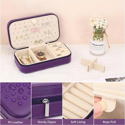 Miniatura 4 de DesignSter Joyero de viaje, estuche portátil de piel sintética, pequeñas cajas de joyería para regalos, organizador de joyas de viaje para mujeres
