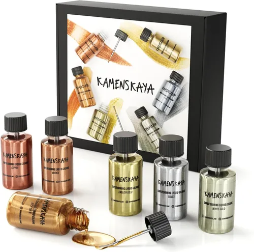KAMENSKAYA Liquid Leaf Paint - Juego de Pintura Dorada - Oro Rico e Inglés, Plata, Bronce, Cobre, Oro Blanco - 6 pzs. 0.68 fl oz (20 ml) Cada Una