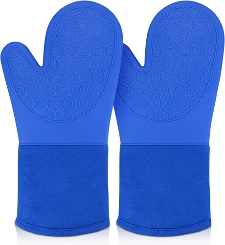 Miniatura 21 de sungwoo Guantes de horno de silicona extralargos, resistentes al calor, con forro acolchado, agarre texturizado antideslizante, perfectos para Verde