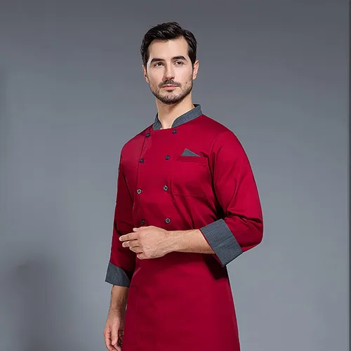 Miniatura 2 de Chaqueta de chef unisex con doble botonadura trasera, malla completa, ligera, costura de color, uniforme de chef