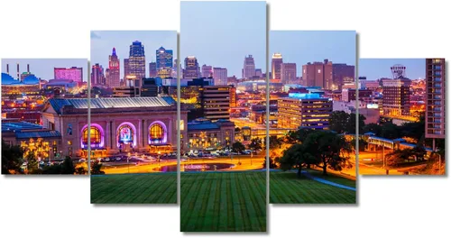 Miniatura 72 de TUMOVO Fotos en lienzo de Estados Unidos, Cincinnati, Ohio, Skyline at Dusk para tu sala de estar, impresiones de paisaje urbano de rascacielos