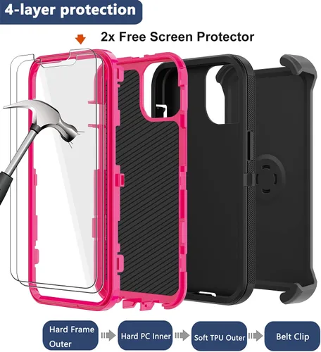 Miniatura 3 de Funda para iPhone 14 Pro Max (6.7 pulgadas) con funda de clip para cinturón, 2 protectores de pantalla, resistente grado militar, cuerpo completo, a