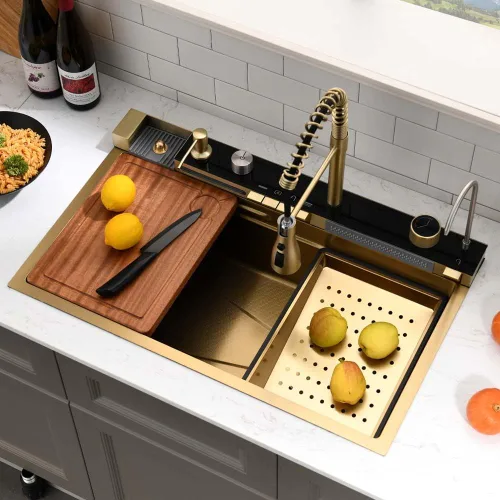 Miniatura 10 de Fregadero de cocina de cascada negro de 30 pulgadas con grifo extraíble, fregadero de cascada de 30 x 18 pulgadas, pantalla digital negra