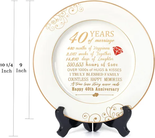 Miniatura 7 de Urllinz Regalos de Boda del 40º Aniversario para Esposa - Plato de 40 Años de Aniversario con Lámina de Oro de 24k, Decoraciones Alegres
