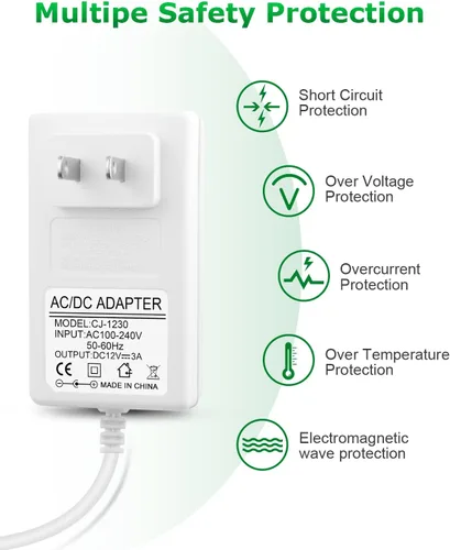 Miniatura 4 de Adaptador de fuente de alimentación de 12V 3A 36W AC/DC Cargador AC 100V-240V a DC 12Volt 3amp Cable de alimentación 2.5A 2A 1.5A 1A 1A 800mA 500mA