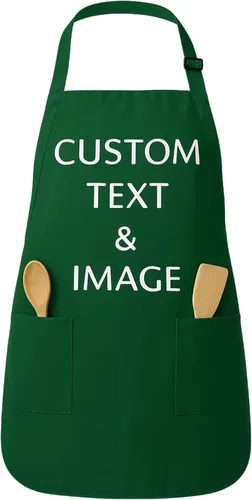 Miniatura 18 de Delantal personalizado con nombre o logotipo personalizado, cuello ajustable, 2 bolsillos, mezcla de algodón de fácil cuidado