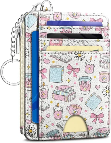 Miniatura 36 de Kelvoris Tarjetero pequeño para mujer, cartera delgada con bloqueo RFID, llavero con bolsillo para monedas con cremallera, bolsillo frontal