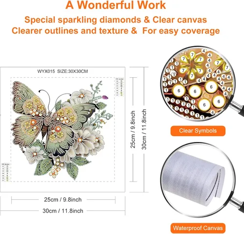 Miniatura 2 de Stalente Kits de pintura de diamantes para adultos, mariposa, kits de arte de diamantes de forma especial 5D para principiantes, pintura de Mariposa