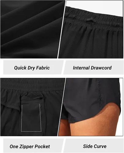 Miniatura 3 de Holipick Women's 3'' High Waisted Running Shorts with Zipper Pocket Athletic Quick Dry Workout Shorts with Mesh Liner