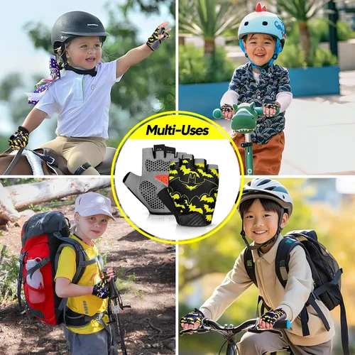Miniatura 5 de Guantes de ciclismo de medio dedo para niños, antideslizantes, acolchados, antideslizantes, sin dedos, para niños y niñas, ideales para BMX, MTB