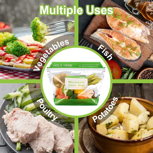 Miniatura 5 de 50 bolsas de vapor para microondas de 8.8 x 5.8 pulgadas para cocinar y cocinar al vapor, bolsas desechables de vapor de alimentos para verduras