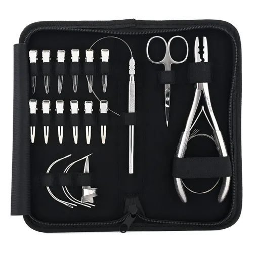 Miniatura 11 de El kit de herramientas de extensión de cabello incluye 2 alicates para prensar microeslabones con microcuentas, 12 clips de seccionamiento, Dorado