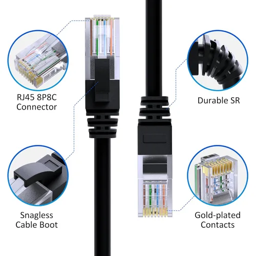 Miniatura 2 de Cable Ethernet Cat5e de 100 pies, cable largo de Internet Cat 5e, cable de conexión sin enganches, flexible, red, LAN, PoE, conector RJ45 estándar