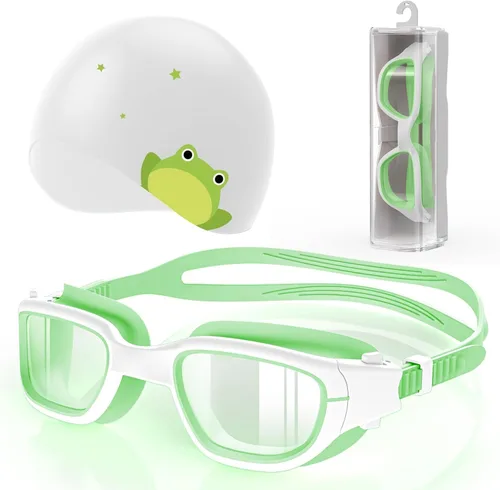 Miniatura 12 de Kids Swim Goggles with Silicone Swim Cap, Swimming Goggles Cap Set for Kids 6-14, Anti-Fog Anti-UV for Boys Girls