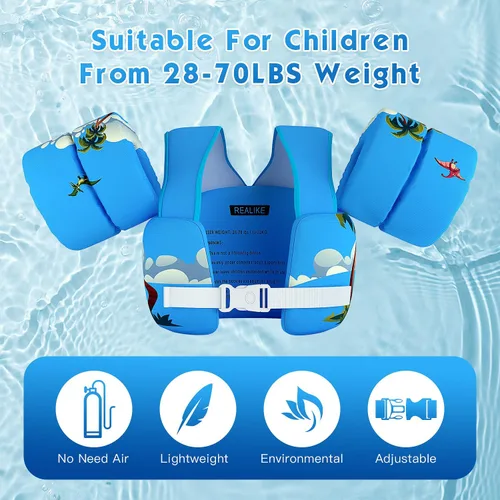 Miniatura 5 de REALIKE Chaleco de natación para niños pequeños, flotadores, ayudas de natación con arnés de hombro, alas de brazo para niños/bebés/bebé, playa