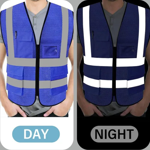 Miniatura 4 de FEimaX Chaleco de seguridad de alta visibilidad, chaleco de trabajo reflectante de malla para hombres y mujeres con bolsillos y cremallera, cumple