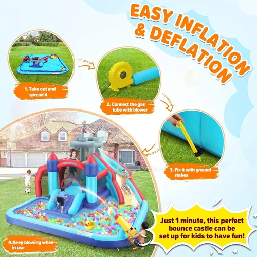 Miniatura 4 de AKEYDIY Bounce House - Tobogán acuático para niños grandes de 8 a 12 y 3 a 10, combo de parque acuático inflable con toboganes dobles, área