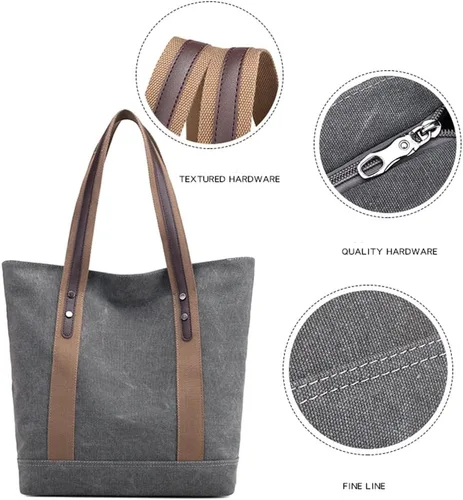 Miniatura 3 de Sunshinejing Bolsos de hombro de lona para mujer, estilo retro, casual, bolsa de trabajo, bolsos de mano