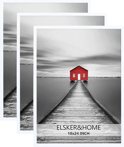 ELSKER&HOME Juego de 3 Marcos para Póster 18x24, Marco de Fotos Blanco para Montaje en Pared Horizontal o Vertical, Resistente y a Prueba de Arañazos