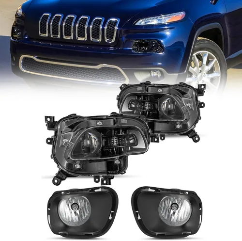 Miniatura 19 de JSBOYAT Compatible con 2014-2018 Jeep Cherokee Luz LED DRL de estacionamiento Señal de giro estilo OE Faros LED DRL cromados para parachoques Señal