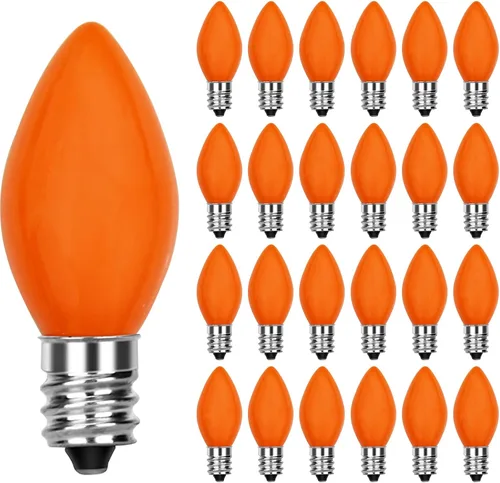 Miniatura 23 de Paquete de 25 bombillas LED transparentes C7, bombillas de repuesto de Navidad con base de candelabro E12, bombillas blancas cálidas inastillables