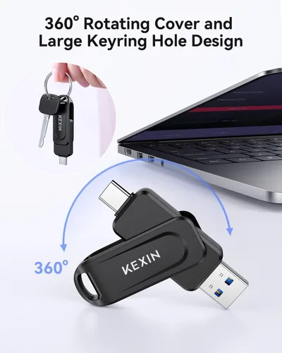 Miniatura 6 de KEXIN Unidad flash dual de 32 GB, paquete de 2 unidades USB-A y tipo C 3.0 100 MB/s, unidad USB giratoria de 32 GB para teléfono inteligente