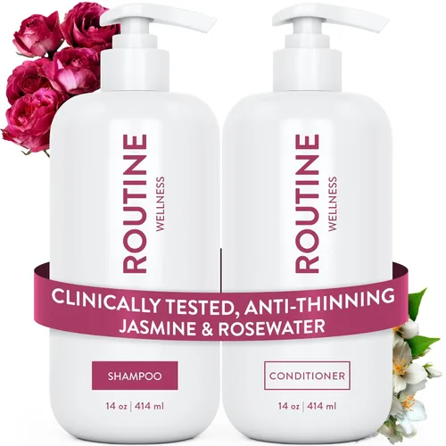Miniatura 24 de Routine Wellness Set de champú y acondicionador antiadelgazamiento para cabello adelgazante - Biotin DHT Blocker Mujeres y Hombres - Champú seguro