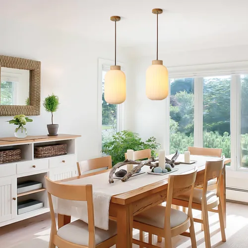 Miniatura 4 de Luces Colgantes Modernas de Mediados de Siglo para Isla de Cocina, Lámpara Colgante Grande de Vidrio Lechoso Acanalado, Accesorio de Iluminación
