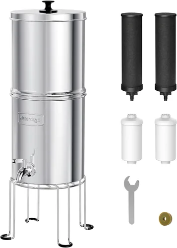 Waterdrop 1.5 Galones Sistema de filtro de agua alimentado por gravedad, estándar NSF/ANSI 42 y 372, sistema de viaje de acero inoxidable con 4