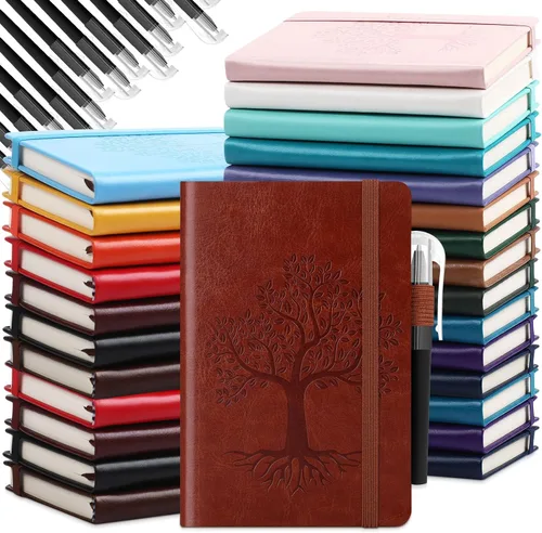 Miniatura 11 de Estune Tree Cuadernos Pequeños de Cuero con Soporte para Bolígrafo, Cuadernos de Bolsillo de Tapa Dura, Cuadernos Temáticos Bonitos con Rayas