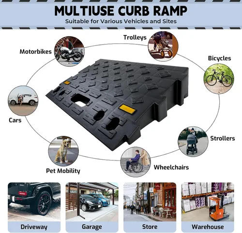 Miniatura 4 de Rampa de bordillo automotriz portátil de 2 piezas de 4 pulgadas de alto, rampa de umbral de plástico resistente con estructura de rampa escalonada