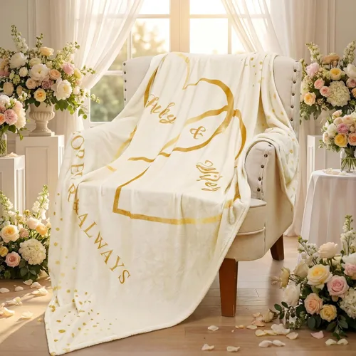 Miniatura 2 de Ganeen Manta de boda para parejas, marido y esposa, 60 x 50 pulgadas, regalo de compromiso, aniversario, matrimonio, para novia, novio, recién Beige