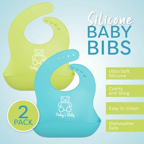 Miniatura 2 de Baberos de silicona para bebés con recogedor de alimentos, paquete de 2 baberos de silicona para niños o niñas, baberos unisex, baberos para niños